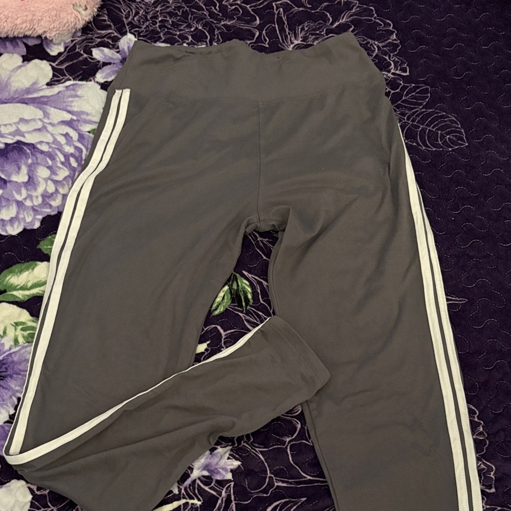 Gray Leggings with White Stripes
